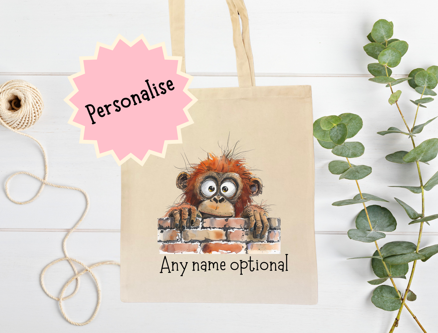 Personalised Orangutan tote bag.