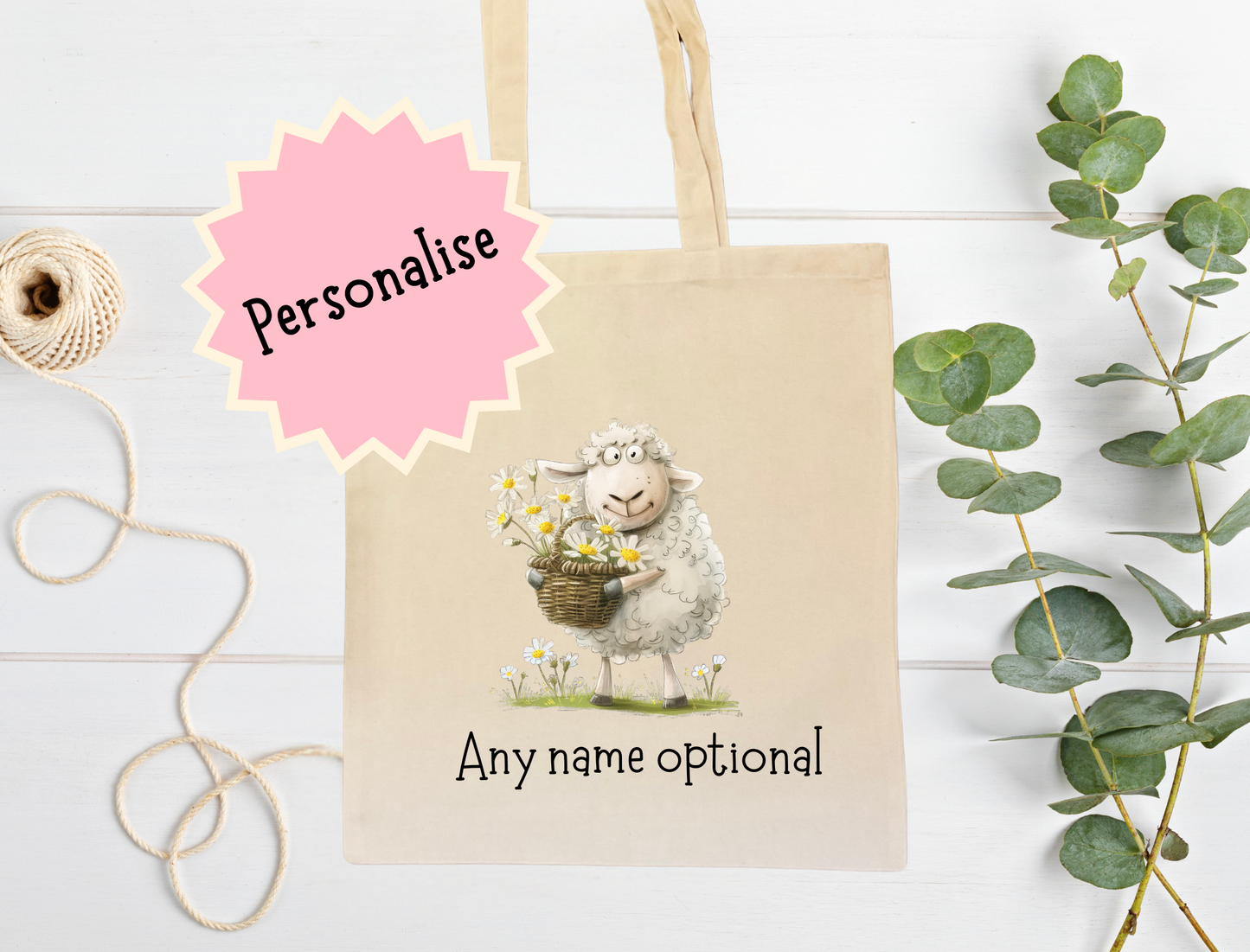 Sheep tote bag that can be personalised.