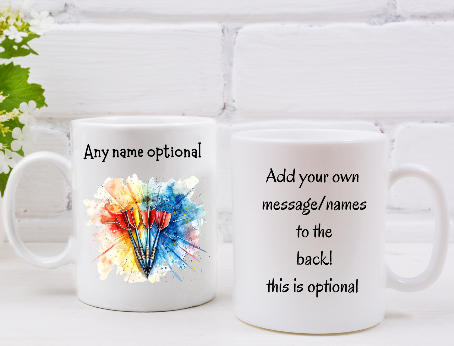 Dart themed Mug that can be personalised Unique Birthday Gift for dart lover.