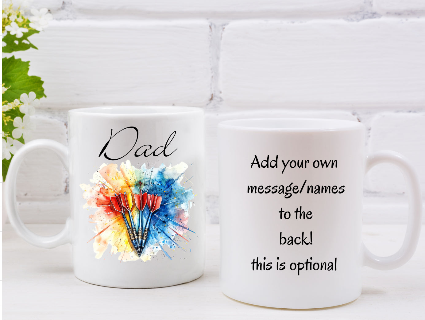 Dart themed Mug that can be personalised Unique Birthday Gift for dart lover.