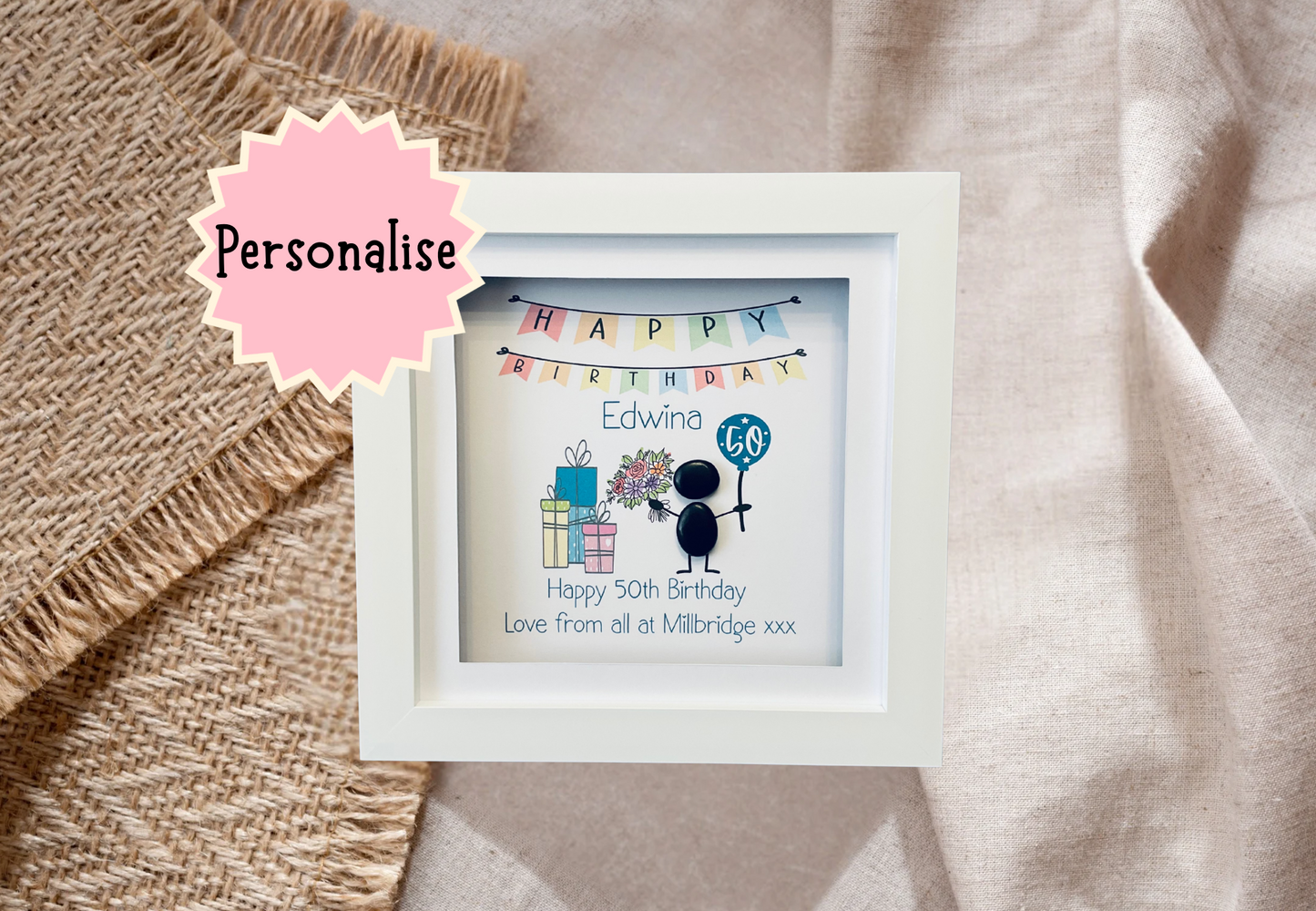 50th birthday gift pebble frame.