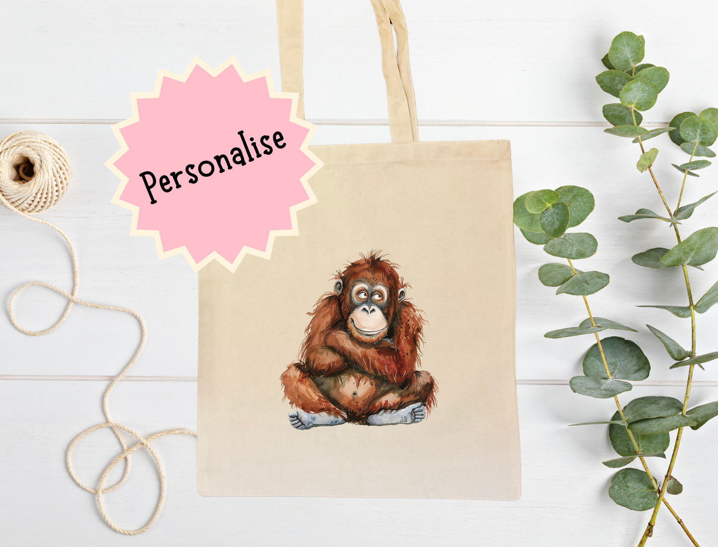 Personalised Orangutan tote bag.