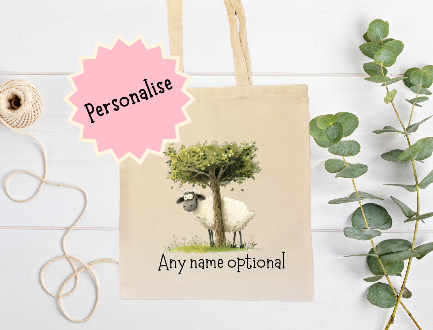 Sheep tote bag that can be personalised.