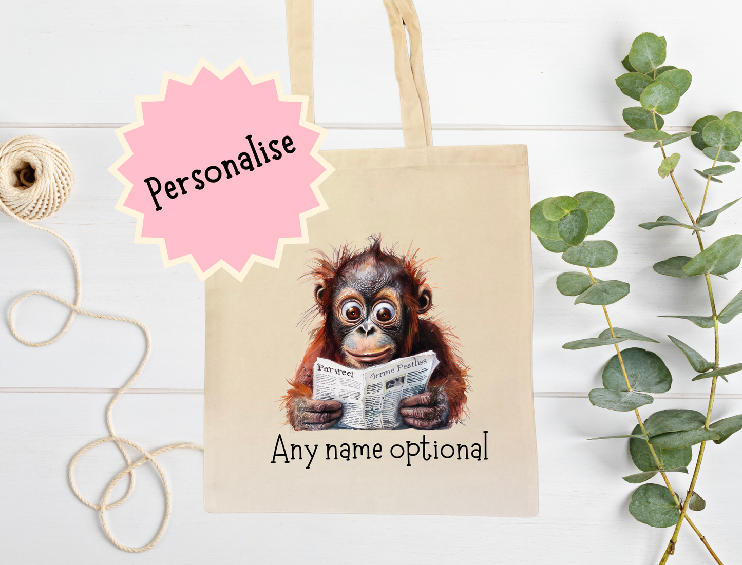 Personalised Orangutan tote bag.