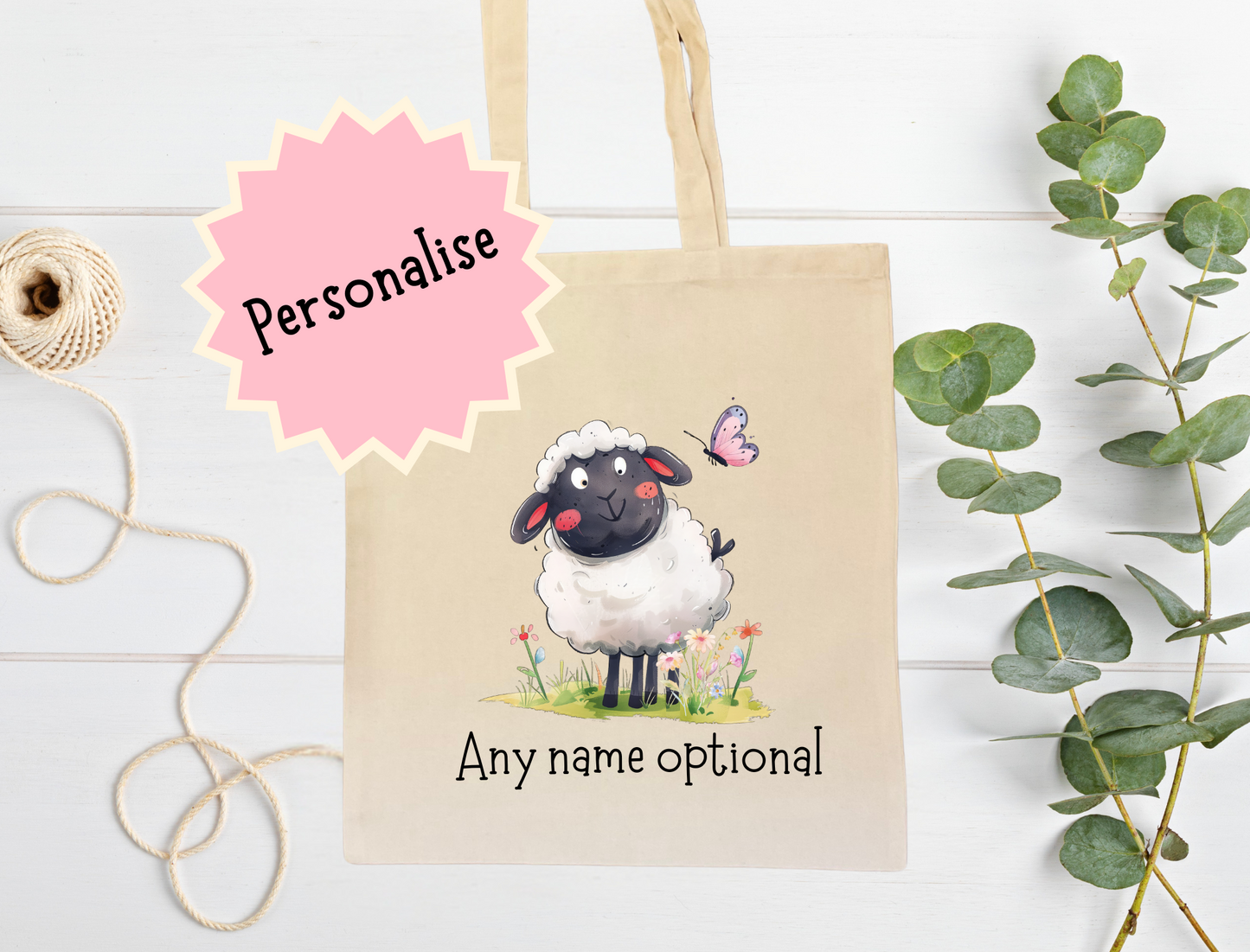 Sheep tote bag that can be personalised.