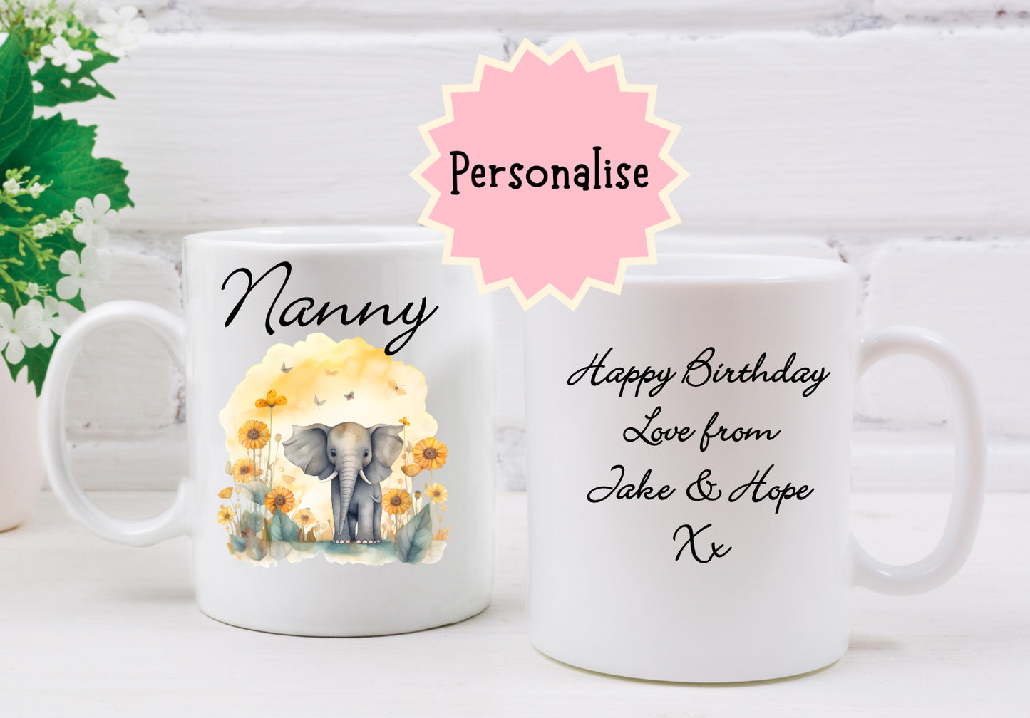 Personalised Elephant Mug.