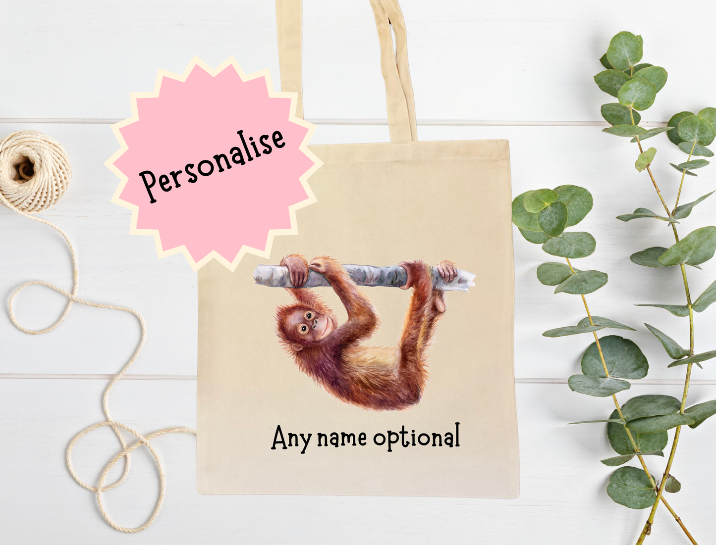 Personalised Orangutan tote bag.
