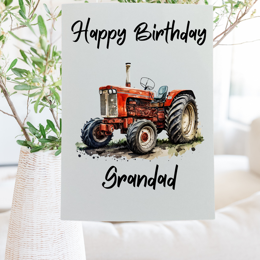 Tractor greeting card that can be personalised.