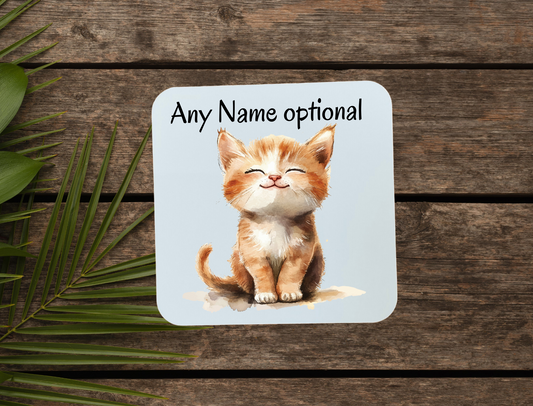 Cat coaster that can be personalised.