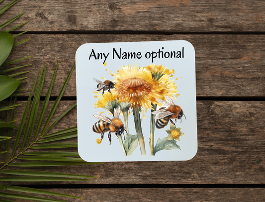 Bee coaster that can be personalised.