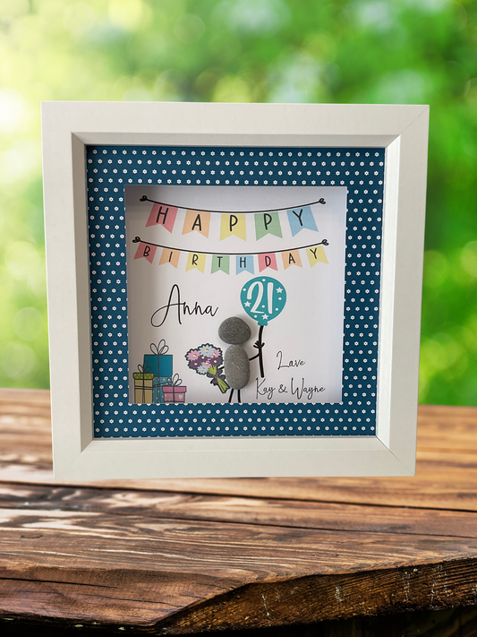 21st birthday pebble picture frame that can be personalised.