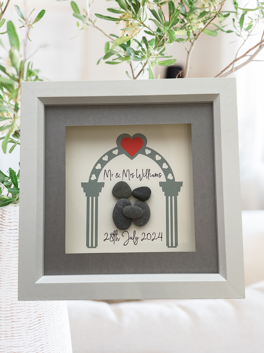 Wedding pebble art frame, special wedding keepsake.
