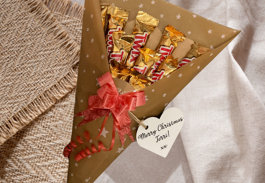 Twix Chocolate bouquet with personalised gift tag and bow.