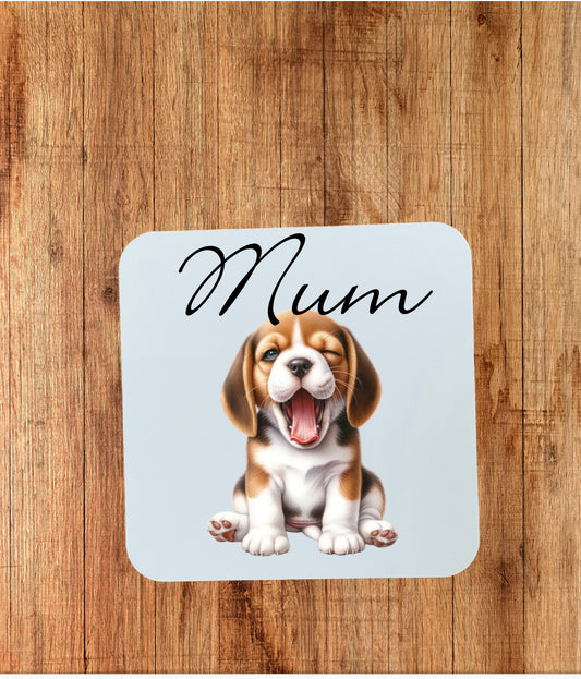 Beagle dog coaster that can be personalised,perfect gift for the dog lover.