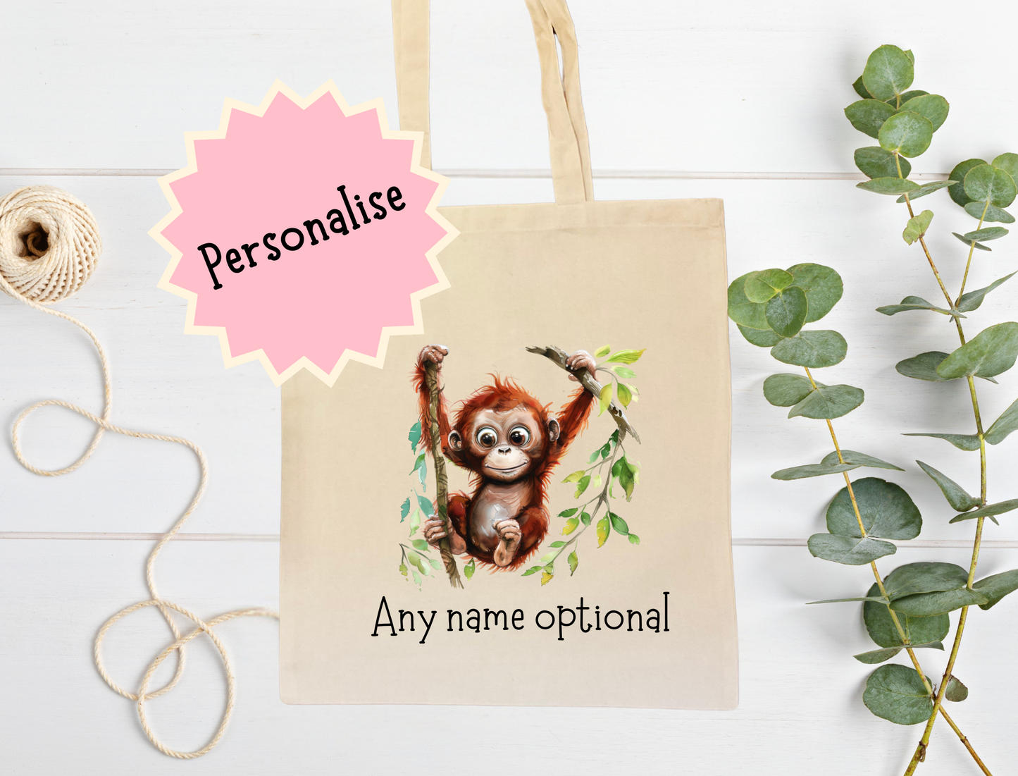 Personalised Orangutan tote bag.