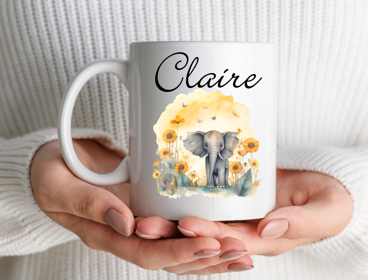 Elephant mug that can be personalised.