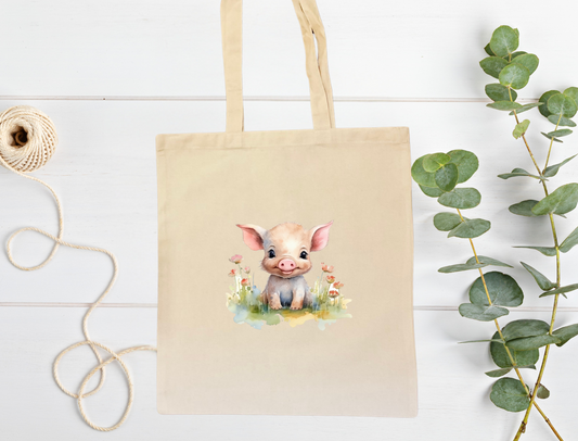 Pig tote bag that can be personalised.