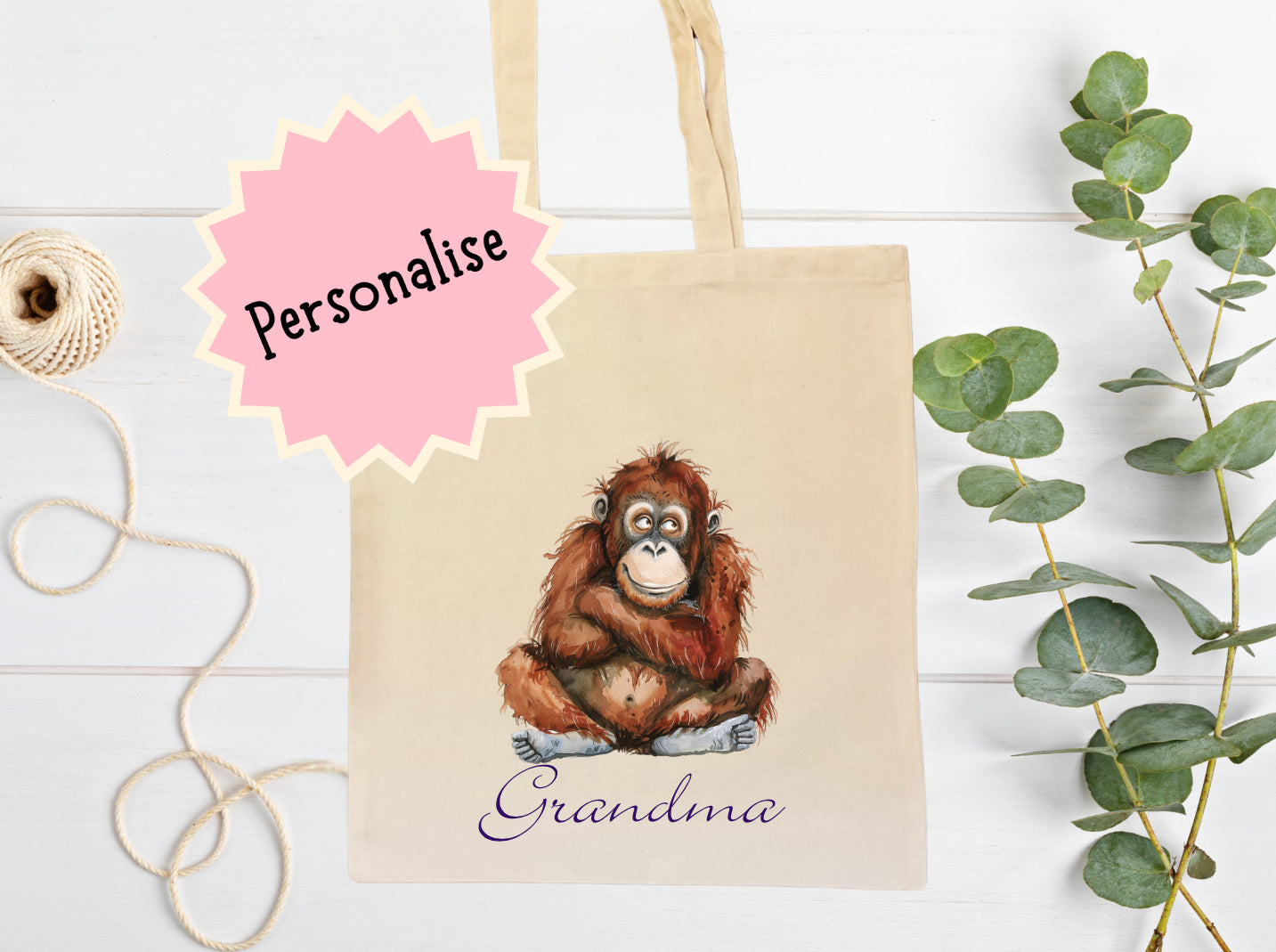 Personalised Orangutan tote bag.