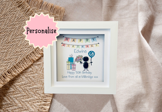 50th birthday gift pebble frame.