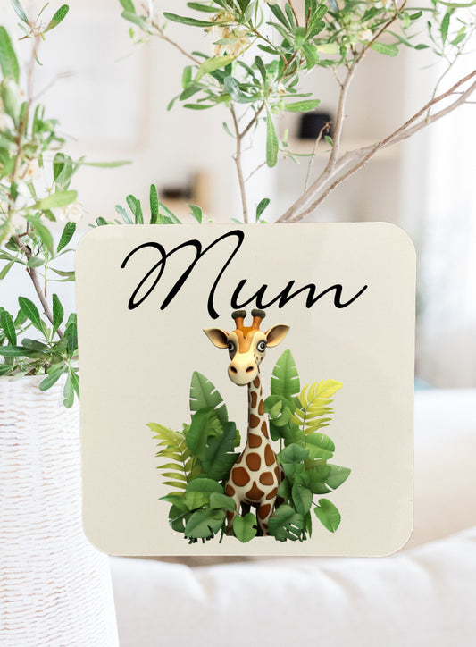 Giraffe coaster that can be personalised.