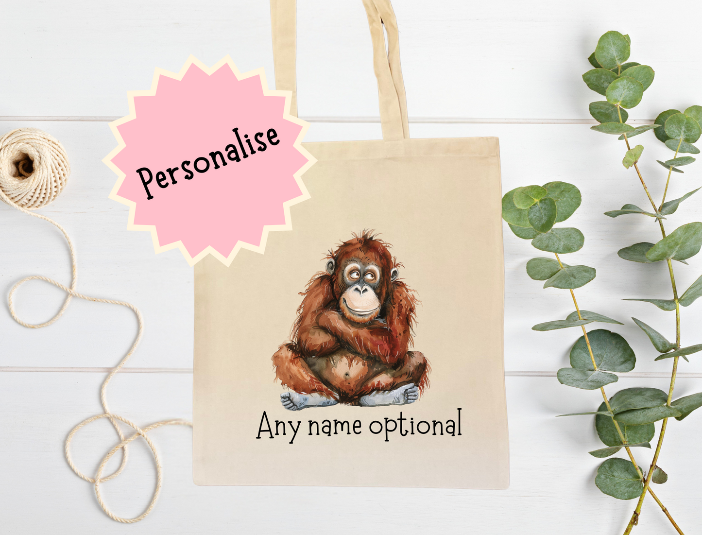 Personalised Orangutan tote bag.
