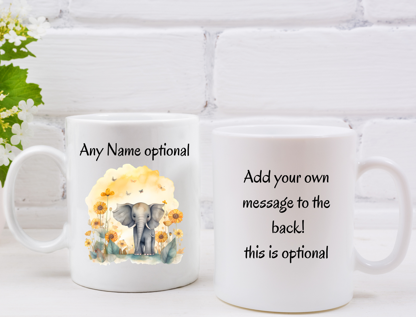 Elephant mug that can be personalised.