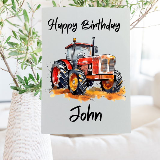 Tractor birthday card that can be personalised.