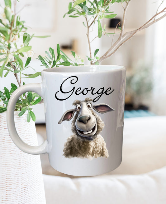 Sheep mug that can be personalised.