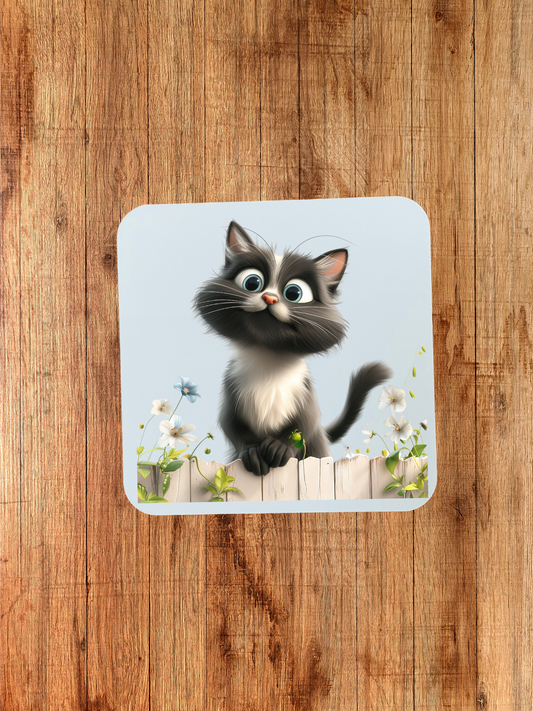 Cat coaster that can be personalised.