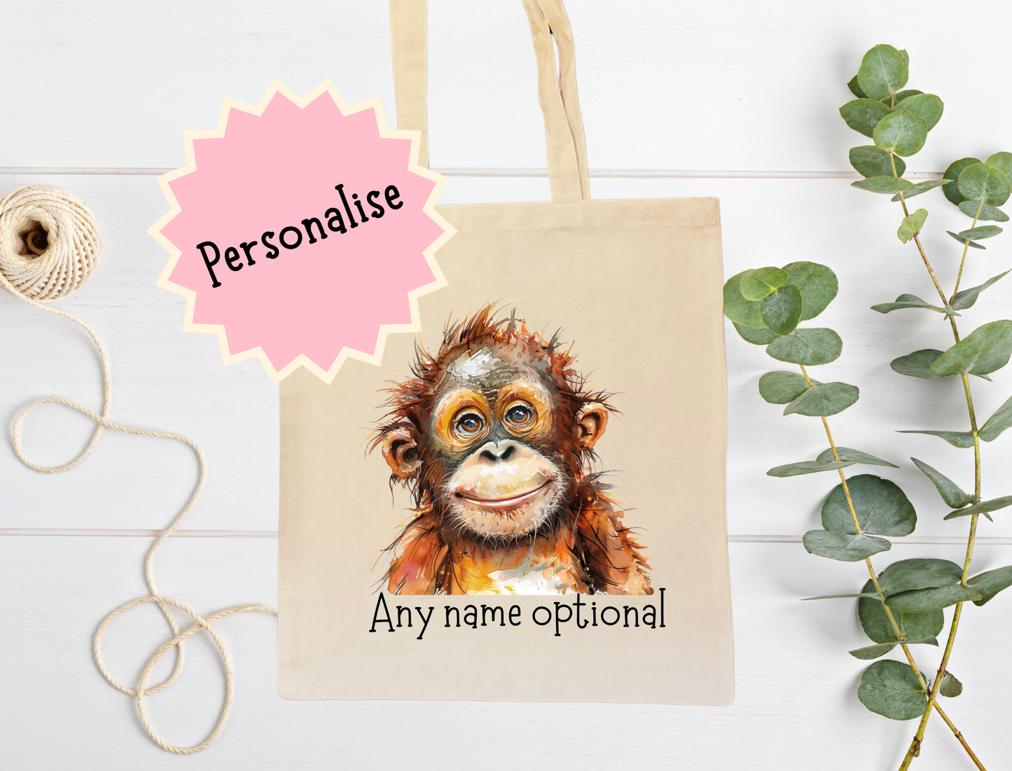 Personalised Orangutan tote bag.