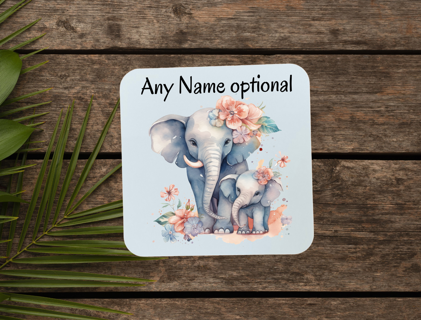 Elephant coaster that can be personalised.