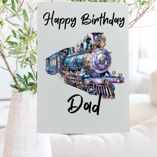 Train birthday card that can be personalised.