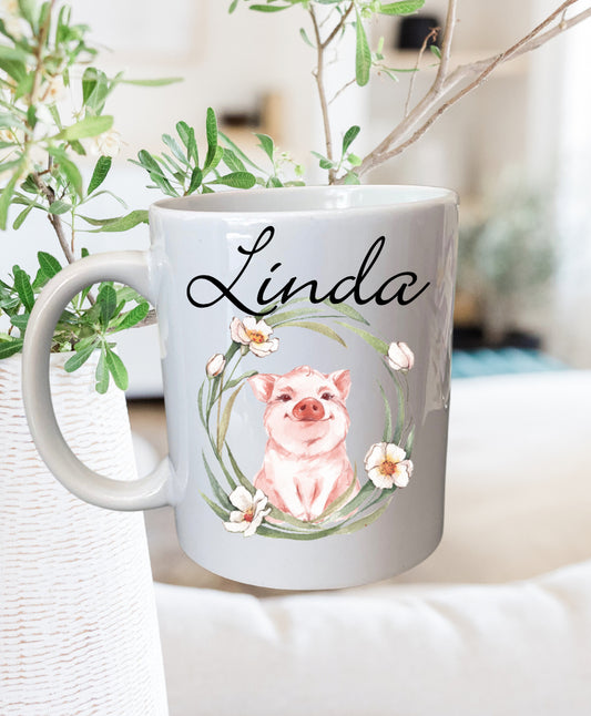 Pig mug that can be personalised.