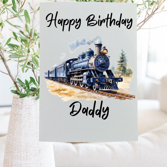 Train Birthday card that can be personalised.