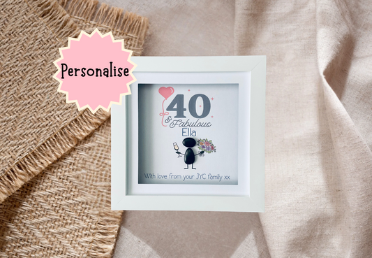 Personalised 40 and fabulous pebble frame.
